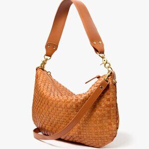 CLARE V Moyen Messenger Natural Woven Checker Bag